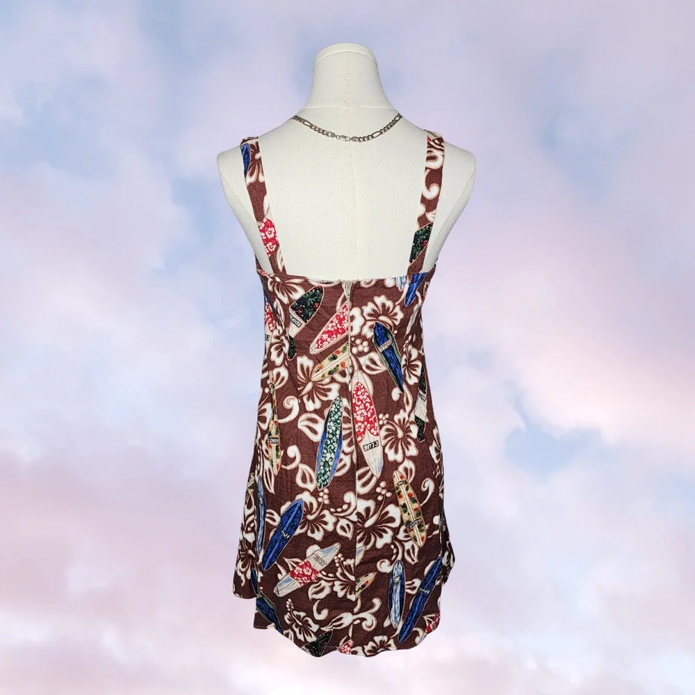 Vtg Hilo Hattie The Hawaiian Original 80's Brown Mini Floral Hibiscus Wrap Dress - Picture 5 of 8